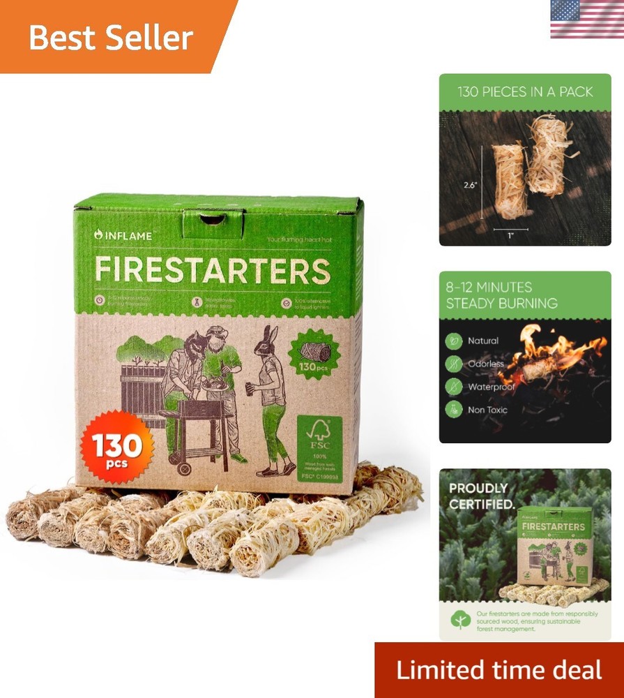 Eco-Friendly Fire Starters – 130 Waterproof Wood Starters for Grills & Campfires