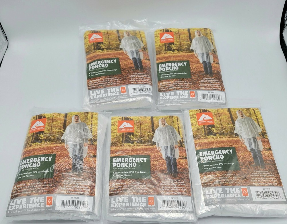 Emergency Water Resistant Rain Poncho – 5 Individual Packs