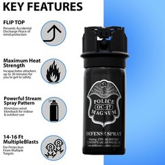 4 Police Magnum pepper spray 2 ounce Stream Flip Top Safety Defense Protection
