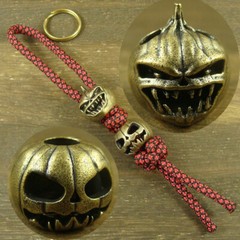 Brass “Pumpkin Skull” knife Lanyard Bead Paracord beads crafted for EDC gear