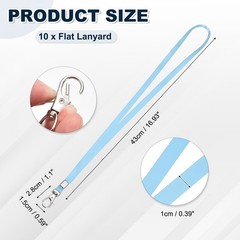 10Pcs 16.9″ Polyester Flat Lanyard with Lobster Clasp for Office, Sky Blue