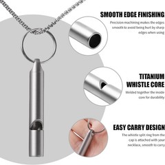 Titanium Emergency Whistle, Gray, 2 Inches Length, 120db Loud Safety Whistle