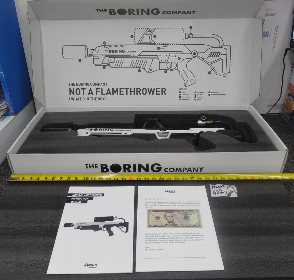 NEW Elon Musk The Boring Company Not A Flamethrower #402 with Instructions & $5