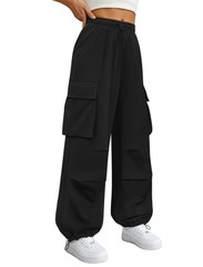 COPYLEAF Parachute Cargo Pants Women Elastic Waisted Quick Dry Large, Black