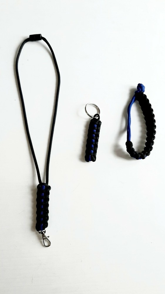 Paracord Thin Blue Line Bracelet/Keychain/Lanyard/MadMaxGift Set/Made in USA