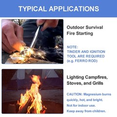 Magnesium Fire Starter Rods 6-Pack 99% Pure, 16x90mm Mg Bar for Camping Survi…
