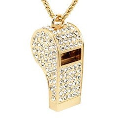 Metal Rhinestone Lanyard Whistle Bling Crystal Loud Sound with Chain Whistle