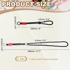 2Set Heavy Duty Paracord Keychain Lanyard for Keys , Black/Rose Red