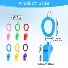 54 Pack Sport Whistles with Bracelet, 6 Color Loud Plastic Whistle Set with S…