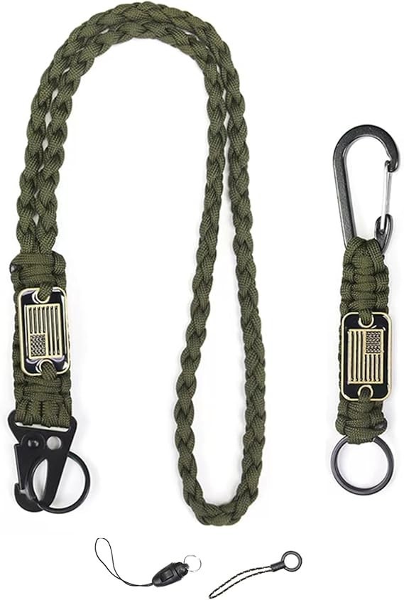 2/4PCS Heavy Duty Paracord Lanyard Keychain with USA Flag, Braided key lanyar…