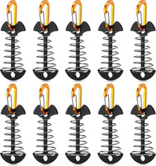 10PCS Black Fishbone Deck Anchor Pegs with Carabiners, Aluminium Deck Tie down T
