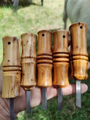 Bushcraft ferro rod striker with Pacific Yew wood handle | firesteel scraper