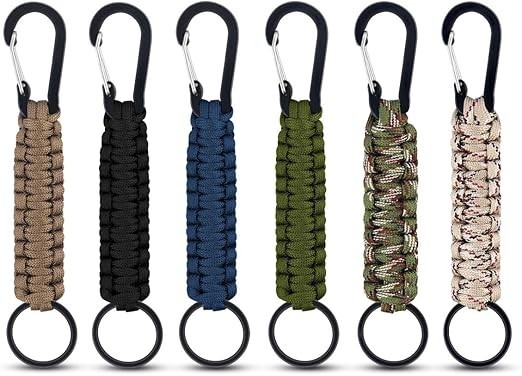 6 Pack Paracord Keychain Carabiner Clip Braided Lanyard Heavy Duty Outdoor