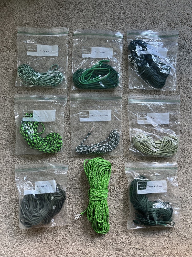 LOT OF 9 GREEN Paracord Planet 550 7 Strand Paracord BLACK WHITE GRAY USA MADE