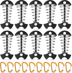 10PCS Black Fishbone Deck Anchor Pegs with Carabiners, Aluminium Deck Tie down T