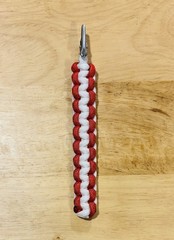 Red & White Nylon Paracord Keychain & Card Grabber/Roach clip.
