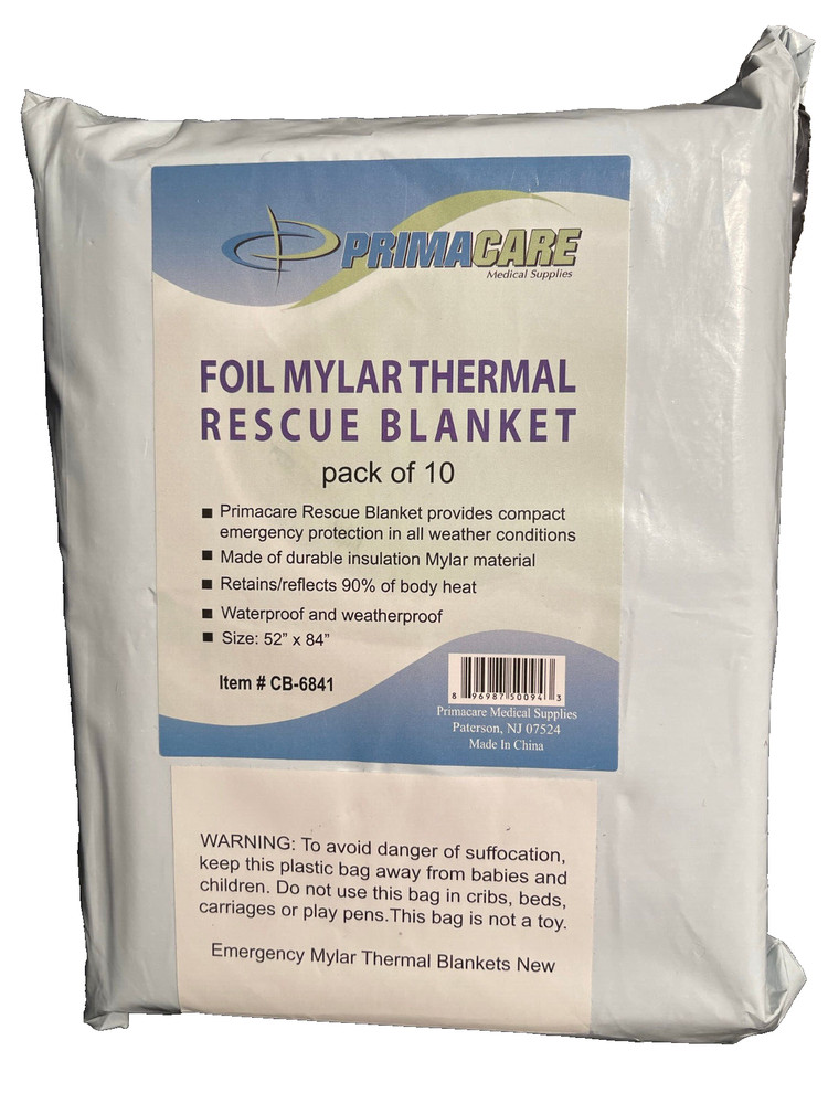 PRIMACARE CB-6841 10 PACK SIZE 52″X84″ EMERGENCY FOIL MYLAR THERMAL BLANKET NEW