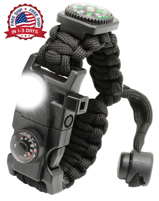 20 in 1 Survival Paracord Bracelet SOS Light Compass Whistle Gear Kit Outdoor