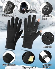 jopavo Gloves for Winter Men Women Windproof Water Resistant Black-XL, Black