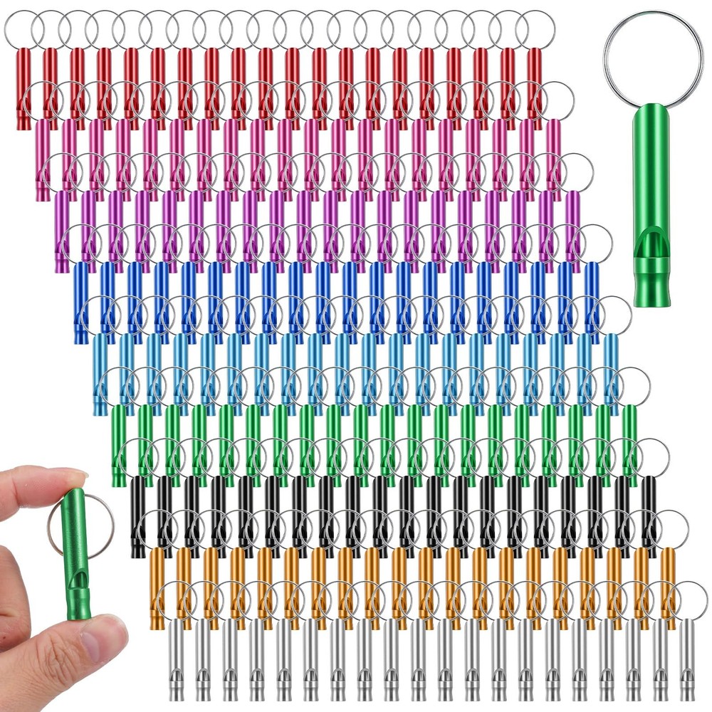 100 Pieces Whistle with Keychain Aluminum Survival Whistle Key Chain for Camp…
