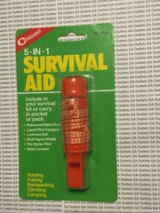 Coghlan’s 5-in-1 Survival Aid, Fire Starter Flint Tool, Compass Whistle, Lanyard