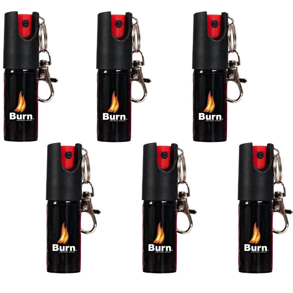 Lot of 6 BURN Pepper Spray 1/2oz Keychain Unit Safety Lock Self Defense Security