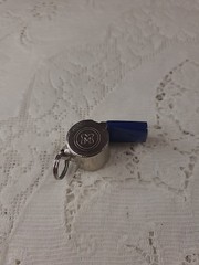 Vintage Coach Metal Whistle Blue Edge Letter M Marked Loud Sports Referee