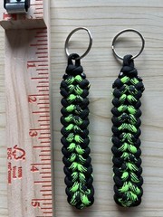 Green & Black Paracord Keychain with Keyring- Set of 2