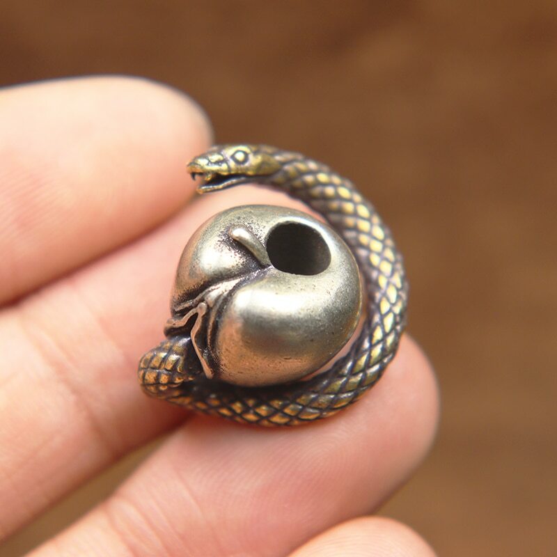 Retro Brass Desire Snake Female Genitalia Apple Figure EDC Outdoor Paracord Bead