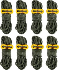 8 Pack 4mm Tent Guy Lines with Aluminum Adjuster for Camping Hiking Army Green