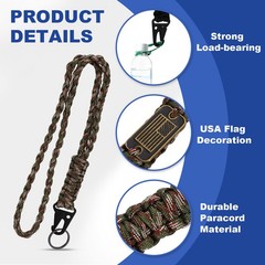 2Pcs Paracord Lanyard, Strong Lanyard with USA Flag, Olive Green Camouflage