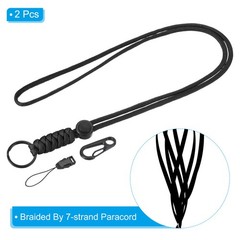 2pcs 20″ Paracord Lanyard Necklace Keyring Cord Clasp Strap Badge Holder Black