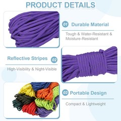 Reflective Fluorescent Paracord Rope 4mm 98 ft for Camping (Purple)