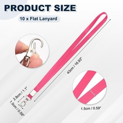 10Pcs 16.9″ Polyester Flat Lanyard with Lobster Clasp for Keys, Rose Red