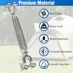 6 PCS M5 Turnbuckle 3/16″ 304 Stainless Steel Jaw and Jaw 3/16″-6 Pack Silver