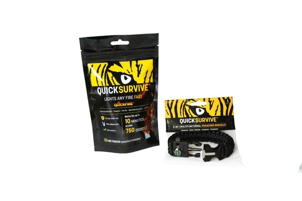 QuickSurvive Paracord Survival Bracelet (Large) & 12 Pack Fire Starters