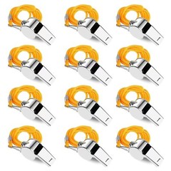 12 Pack Whistles Stainless Steel Sports Loud Crisp Sound Whistles with Lanyar…