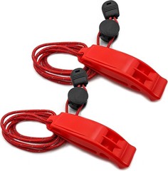 FJCTER Emergency Whistles Survival, 2PCs Super Loud Double Tube big, red