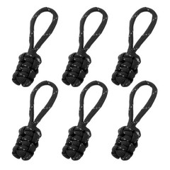 6Pack Reflective Paracord Zipper Pull 75mm Length for Backpacks Black