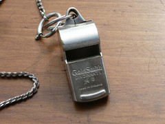 Vtg Metal Whistle w/Cork & Chain Goldsmith No 8 Cincinnati Sports Safety ENGLAND