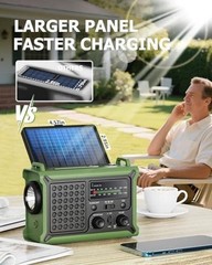 Emergency Weather Radio with Large Solar Panel, Efficient Hand Crank Army Green