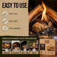 200 pcs Natural Wood Wool Fire Starters – Odorless, Long Burning, Eco-Friendly f