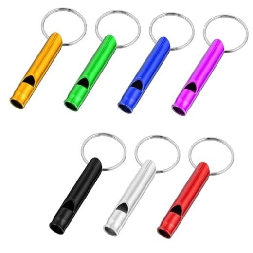 7 Pcs Attention Whistle with Key Chain, Aluminum Extra Loud Whistle Key Chain