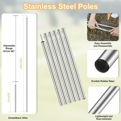 Camping Tarp with Poles, 16×12 Ft Canopy, Extra Large, Gray
