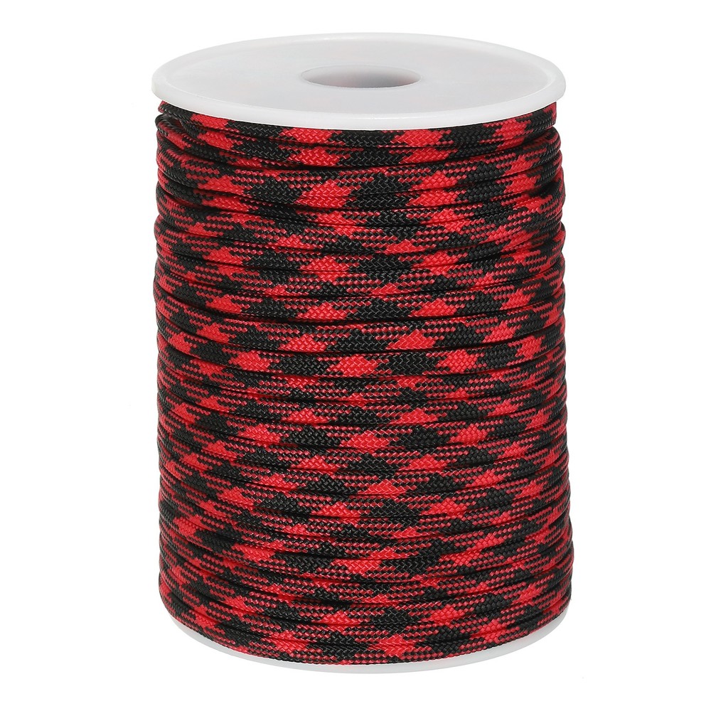 Paracord Rope 330lb,7 Strands Lanyard Spool Cord,Red and Black Checkered