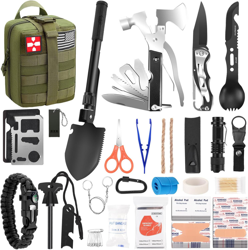 Survival Kit with Trauma Bag Molle Pouch 150 PCS Emergency Gear for Camping