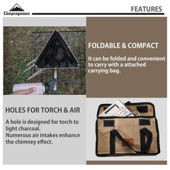 Campingmoon Charcoal Chimney Starter Collapsible Foldable Grill Chimney Stainles