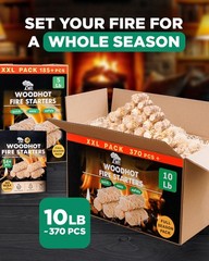 WH 370 pcs Natural Fire Starters for Indoor Fireplace – 10lb Large Box