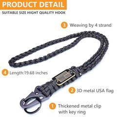 2Pcs Heavy Duty Paracord Lanyard Keychain Braided Tactical Black & Army Green