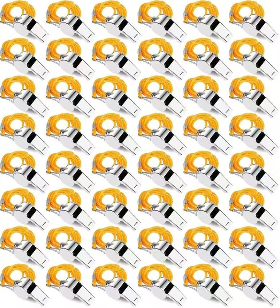 48 Pack Whistles, Stainless Steel Sports Loud Crisp Sound Whistles with Lanya…